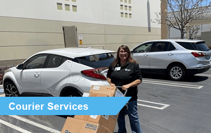 Courier Services Banner with driver delivering boxes.