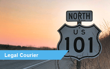 US 101 North sign with Legal Courier banner.